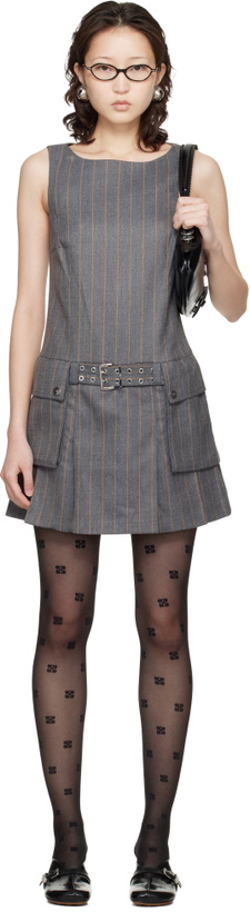 Photo: GANNI Gray Wool Stripe Belted Minidress