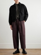Monitaly - Ekusy Wide-Leg Cropped Pleated Cotton Trousers - Purple