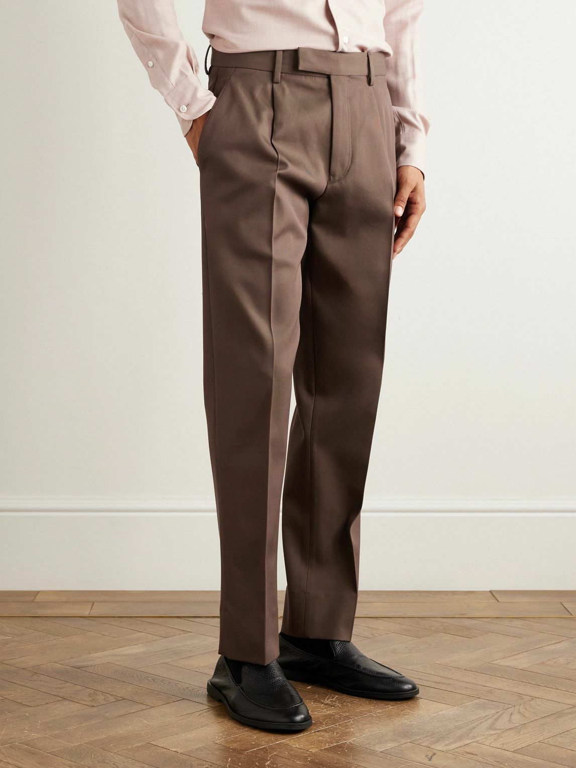 Zegna - Straight-Leg Cotton and Wool-Blend Trousers - Brown