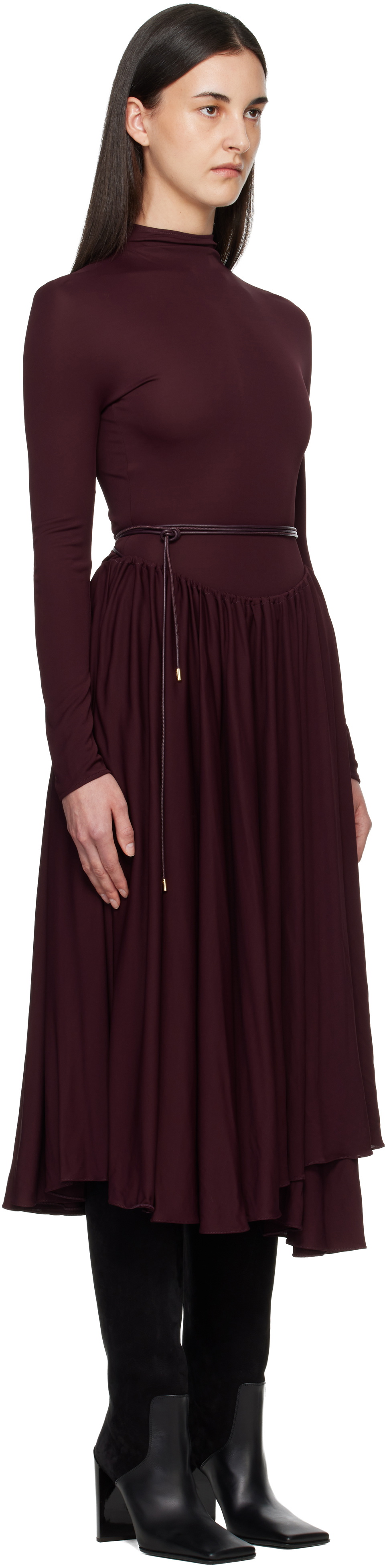 ALAÏA Burgundy Fit & Flare Maxi Dress