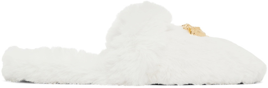 Versace White Faux-Fur Palazzo Slippers Versace