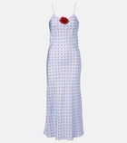 Rodarte Floral-appliqué printed silk slip dress