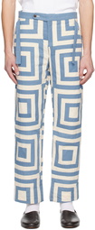 Bode Blue & Off-White House Steps Trousers