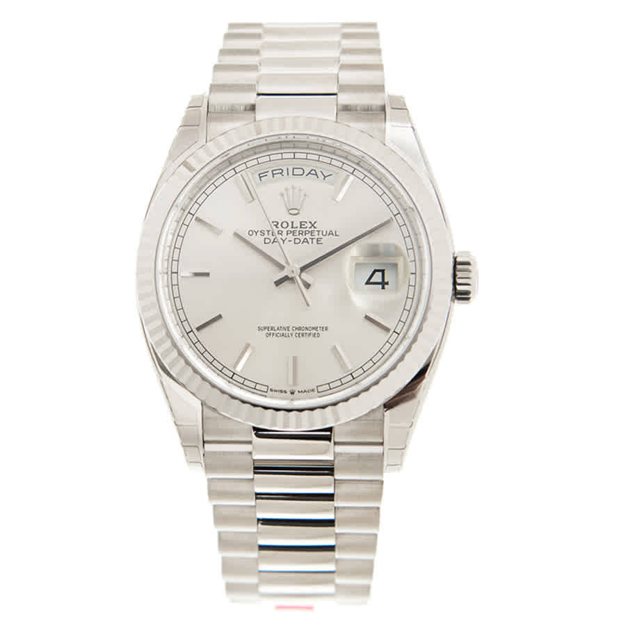 Rolex Day-Date 36 Automatic Silver Dial 18kt White Gold President Watch 128239SSP