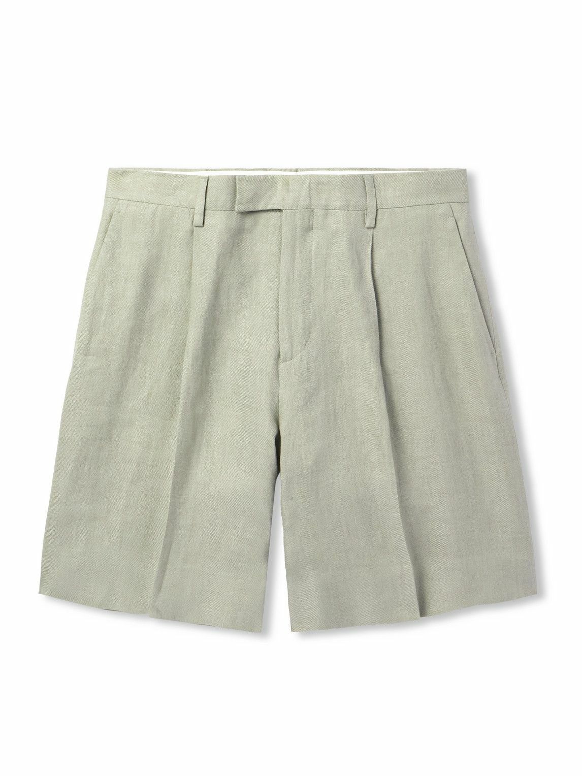 Lardini - Aramis Straight-Leg Pleated Linen-Twill Bermuda Shorts - Green