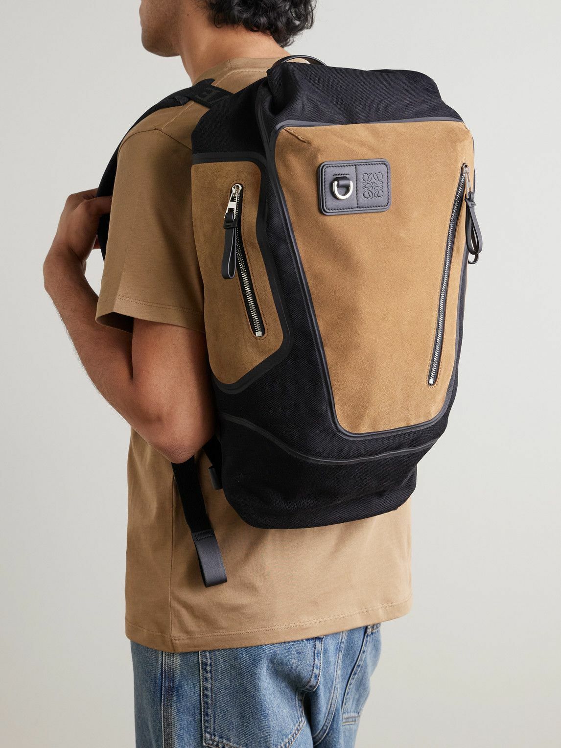LOEWE - Flex Logo-Embossed Suede and Canvas Backpack