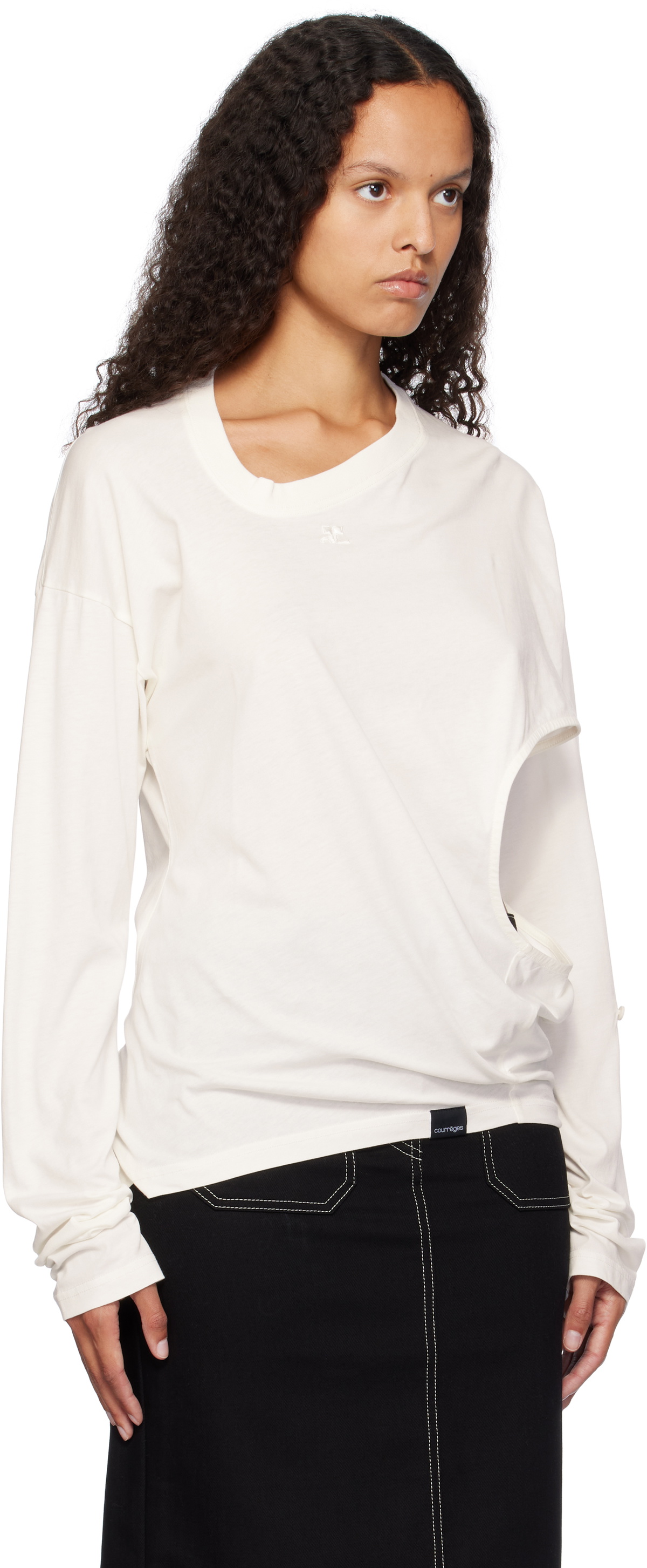 Courrèges White Asymmetric Off Shoulder T-shirt Courreges