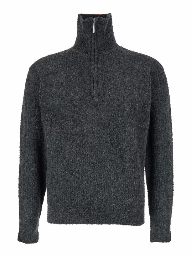 Photo: Tonywack Grey High Neck Swater With Zip In Wool Blend Man