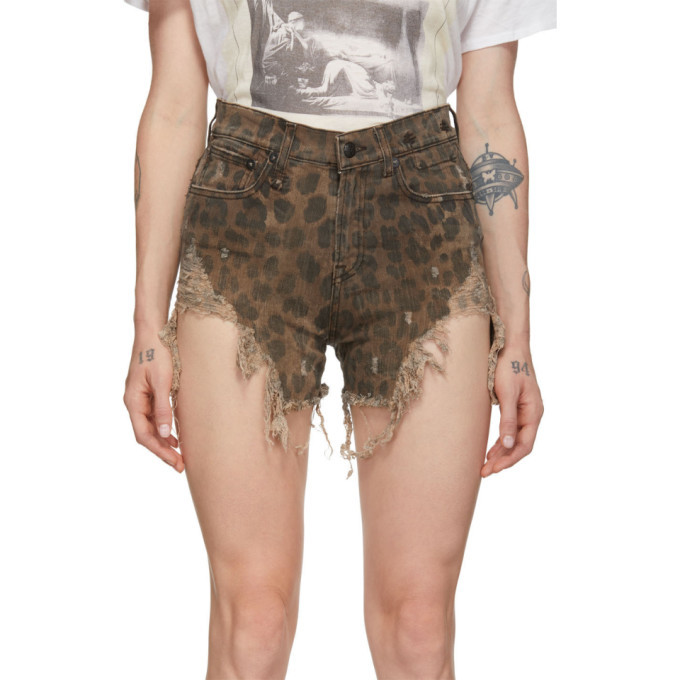 R13 Tan Shredded Slouch Shorts R13