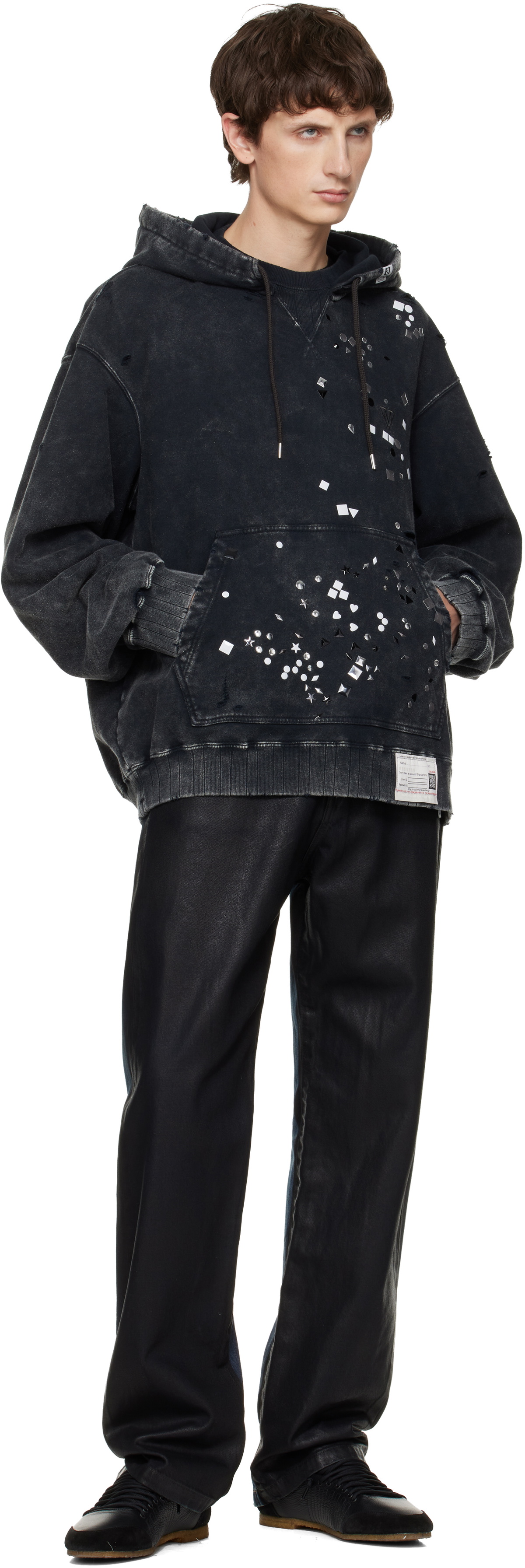 Maison MIHARA YASUHIRO Black Embellished Bleached Hoodie