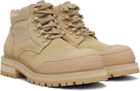 Marni Beige Suede Patchy Combat Boots