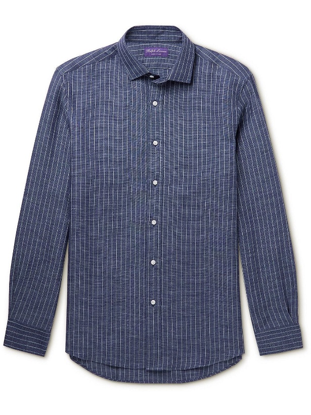 Photo: Ralph Lauren Purple label - Striped Slub Linen and Cotton-Blend Shirt - Blue