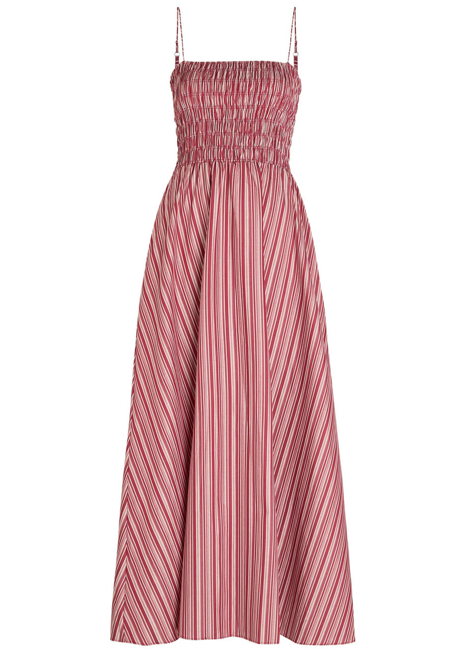 Faithfull The Brand Anniken Striped Cotton Maxi Dress Red