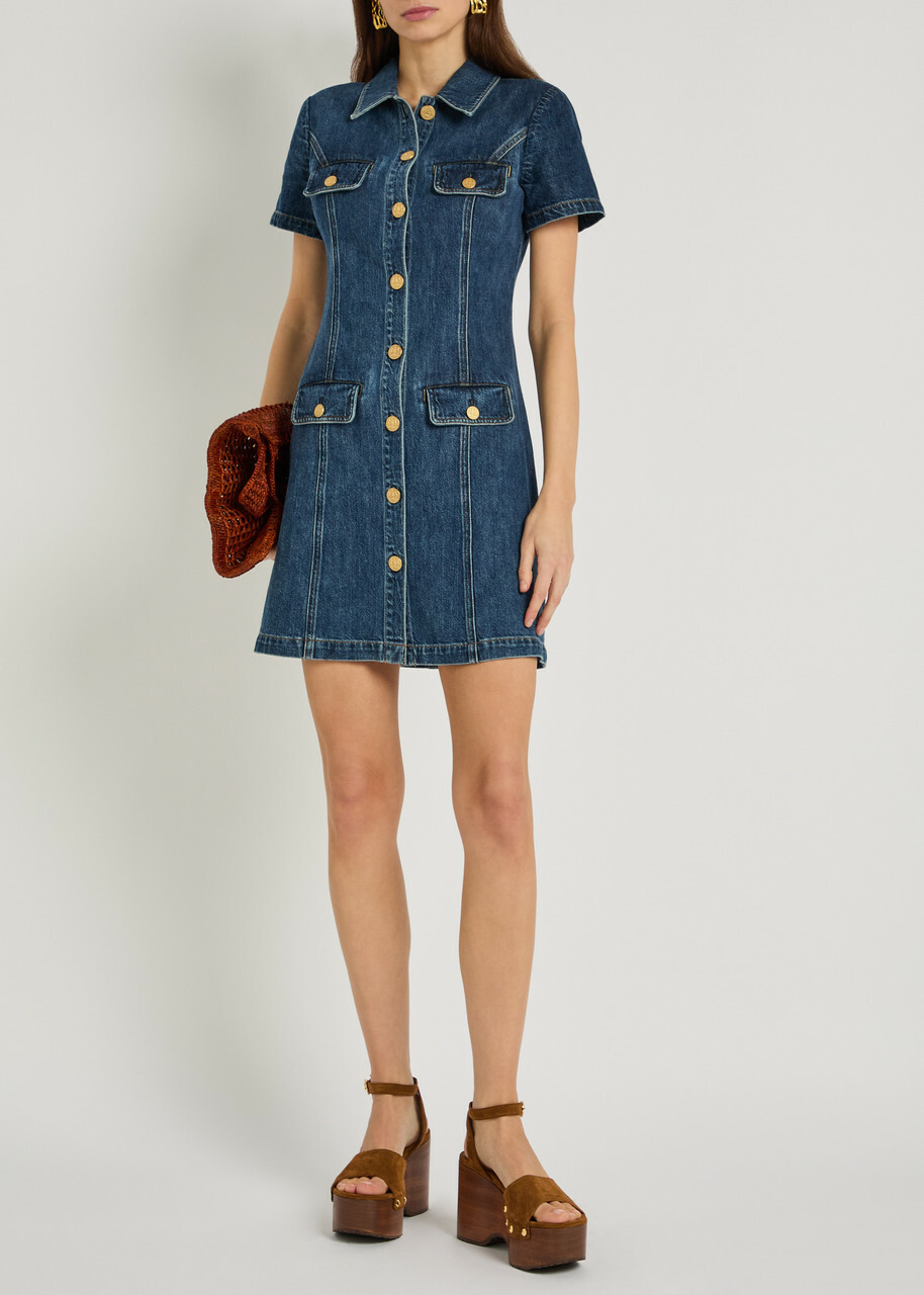 Alice + Olivia Jamie Collared Denim Mini Shirt Dress
