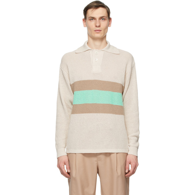 Drole De Monsieur Beige Knit Stripe Polo