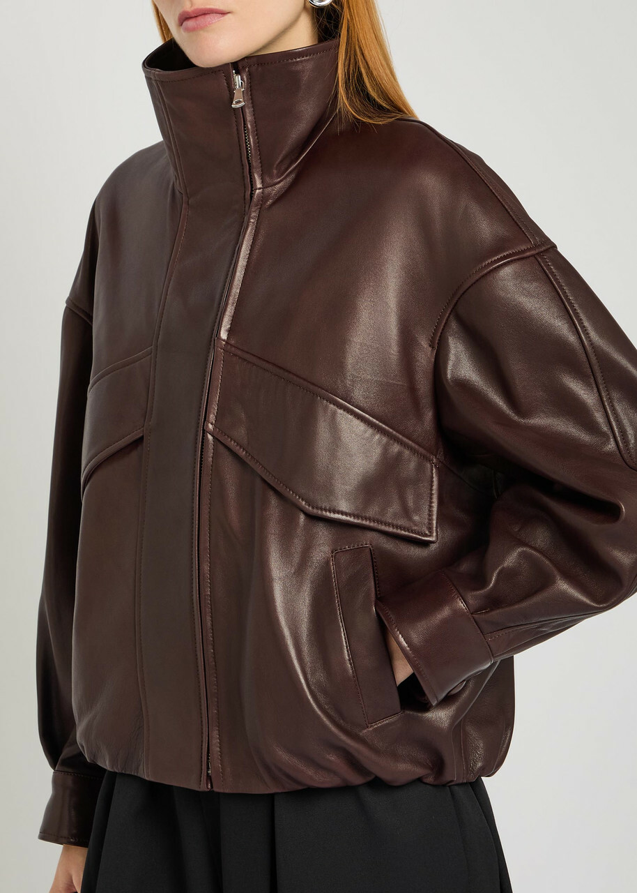 Nour Hammour Roland Funnel-neck Panelled Leather Jacket Brown