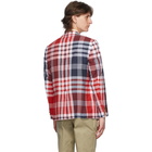 Thom Browne Navy and Red Large Plaid Madras Sack Sport Coat Blazer