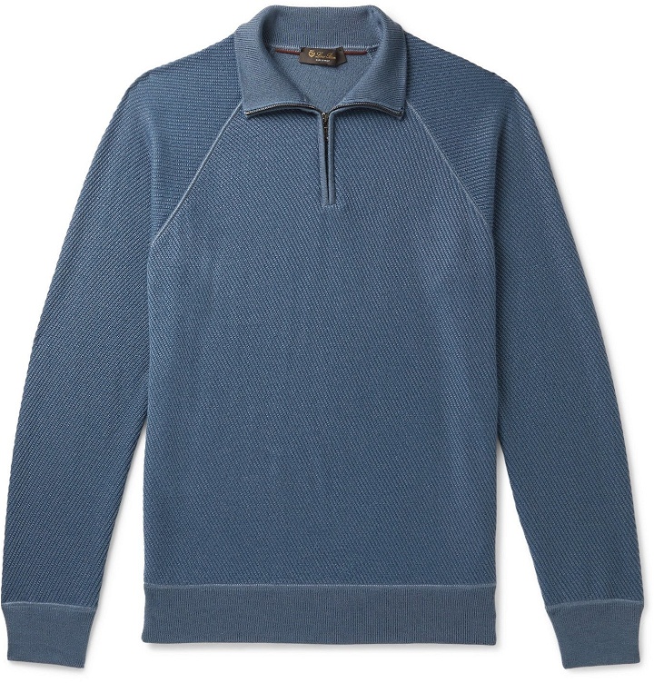 Photo: Loro Piana - Ribbed Cashmere and Silk-Blend Half-Zip Sweater - Blue