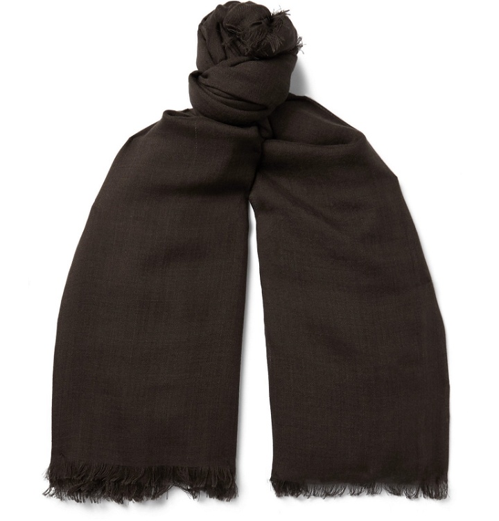 Photo: TOM FORD - Logo-Embroidered Wool and Silk-Blend Scarf - Brown