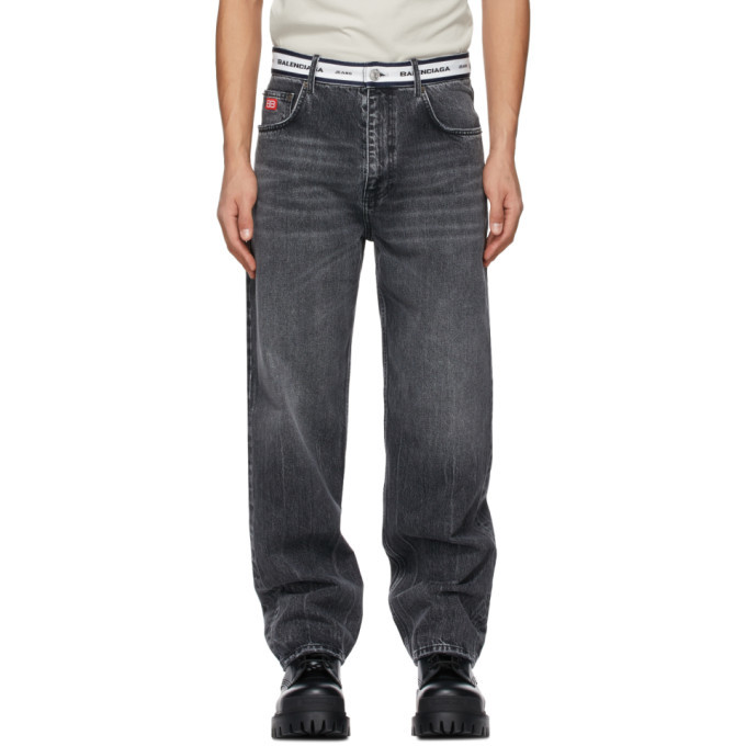 Balenciaga Logo Waistband Jeans in Blue for Men