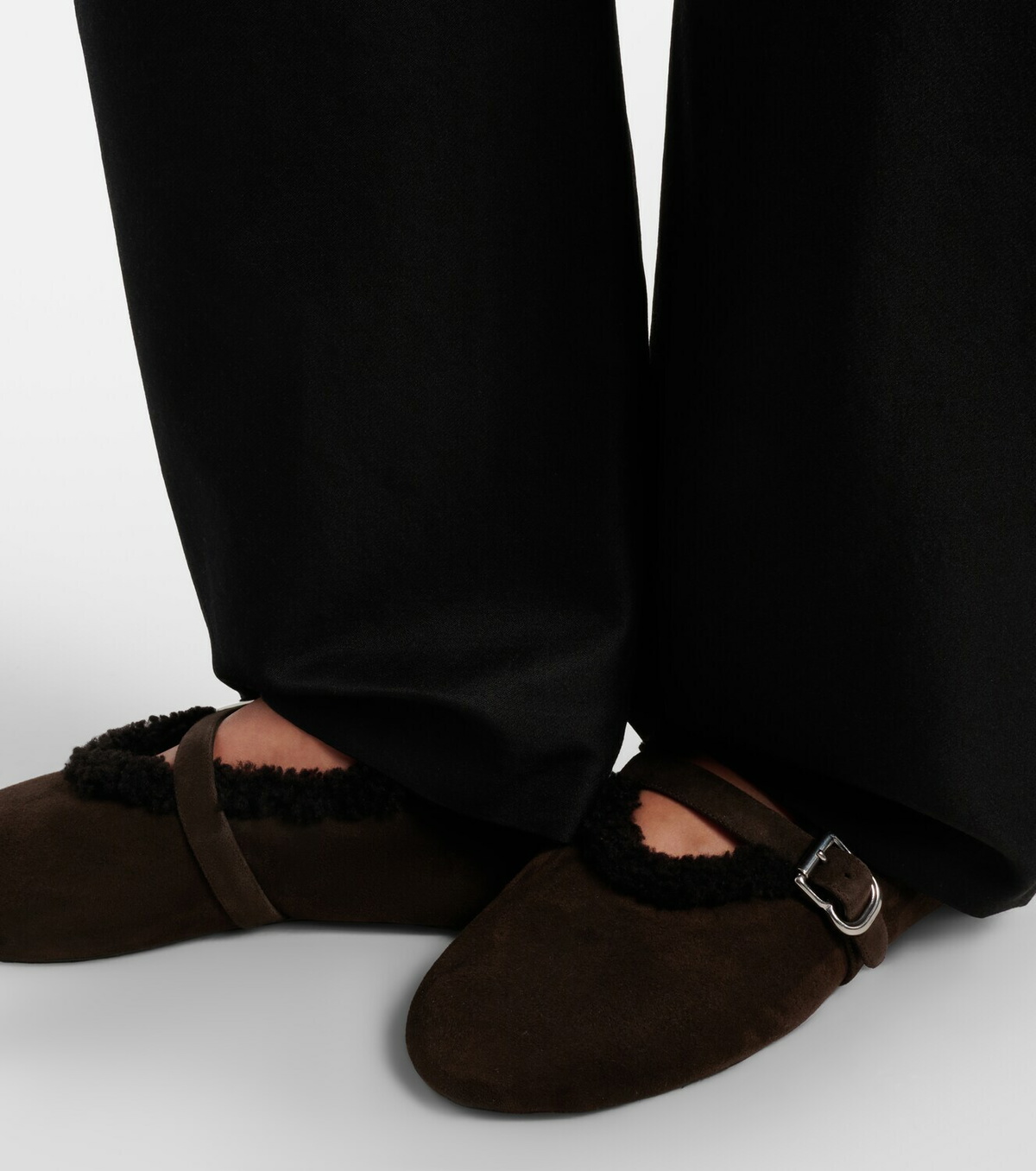 Alaïa Shearling-lined suede Mary Jane flats