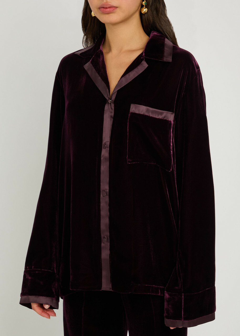 Forte_forte Satin-trim Velvet Shirt Burgundy