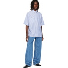 Valentino Blue & White Striped Cotton Linen Shirt