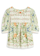 Farm Rio Folk Floral-print Cotton Blouse Multicoloured