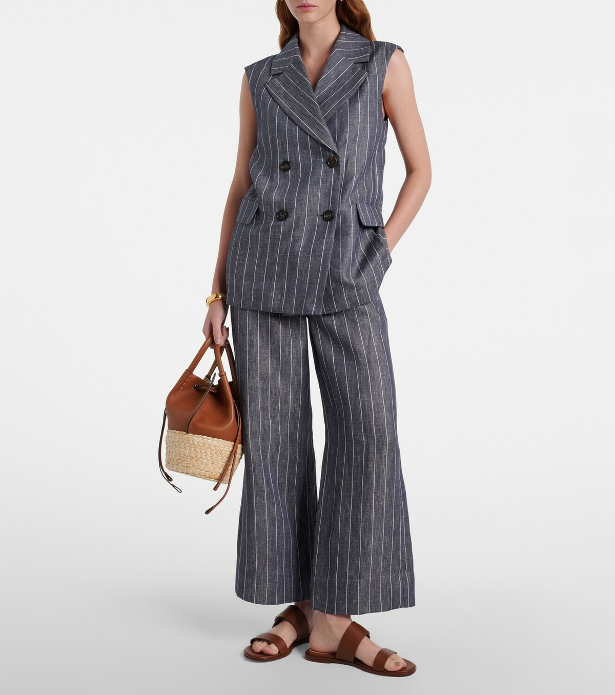 'S Max Mara Ballo pinstripe double-breasted linen vest