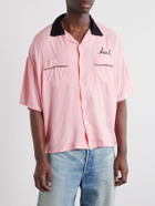 SAINT MXXXXXX - Deck of Cards Convertible-Collar Logo-Embroidered Satin Shirt - Pink