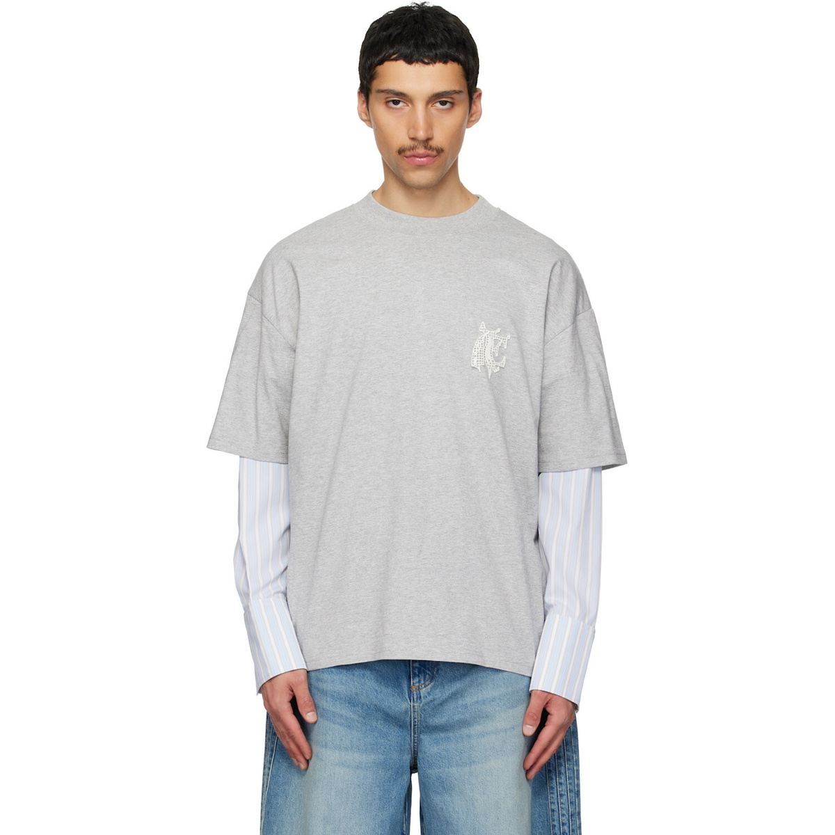 EGONlab Gray Sculpted Cotton Shirt T-shirt