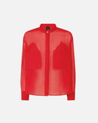 Pinko Mandarin Collar Shirt In Cotton And Silk Salsa Red
