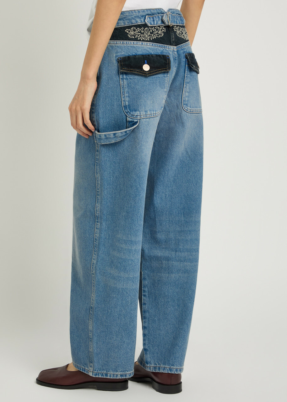 Damson Madder Drew Embroidered Relaxed Straight-leg Jeans Denim