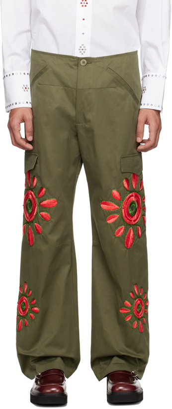 Photo: BLUEMARBLE Khaki Embroidered Cargo Pants