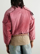 KAPITAL - Logo-Embroidered Zip-Detailed Cotton-Velvet Bomber Jacket - Pink