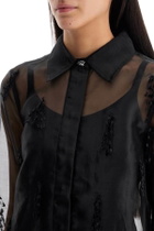 GANNI fringed organza shirt Black