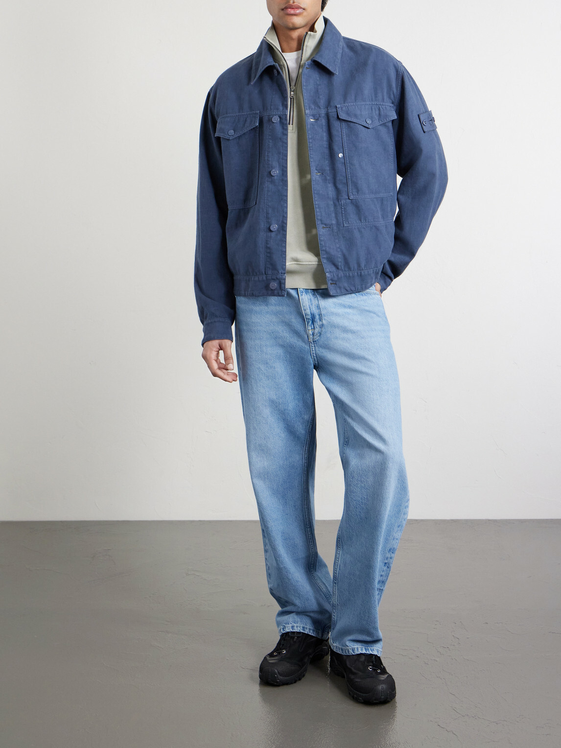 Stone Island - STONE ISLAND GHOST Linen-Blend Trucker Jacket - Blue