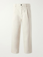 Barena - Straight-Leg Pleated Cotton-Drill Trousers - Neutrals