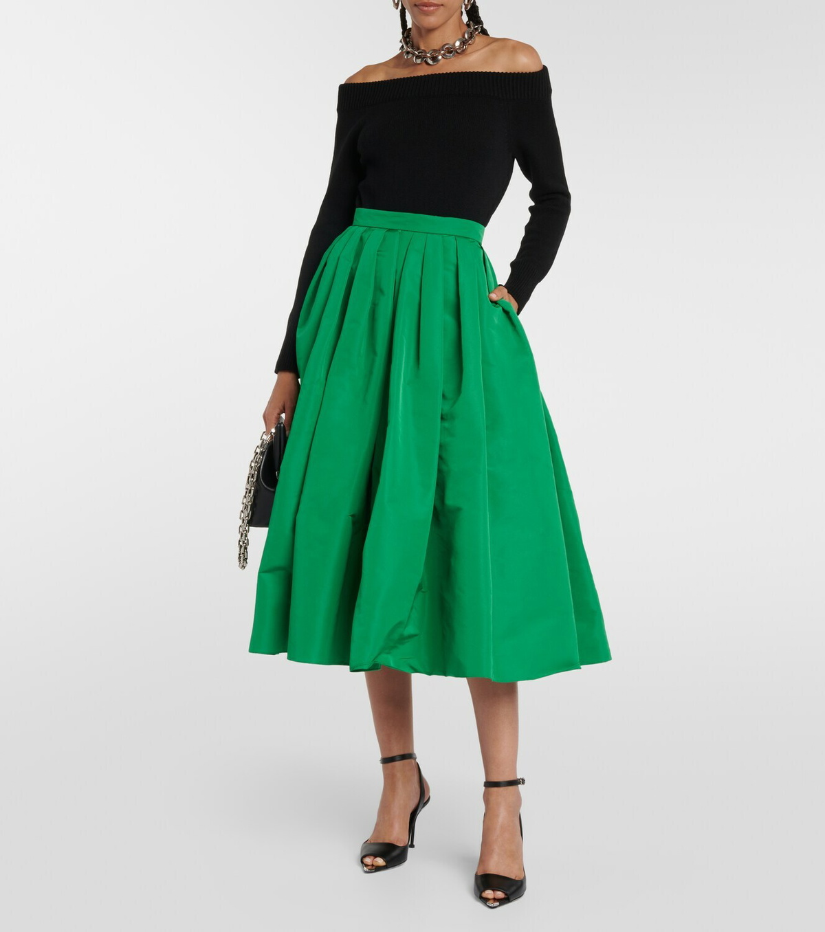 スカート Alexander Mcqueen Flared Midi Skirt Alexander McQueen Gathered polyfaille midi skirt Alexander