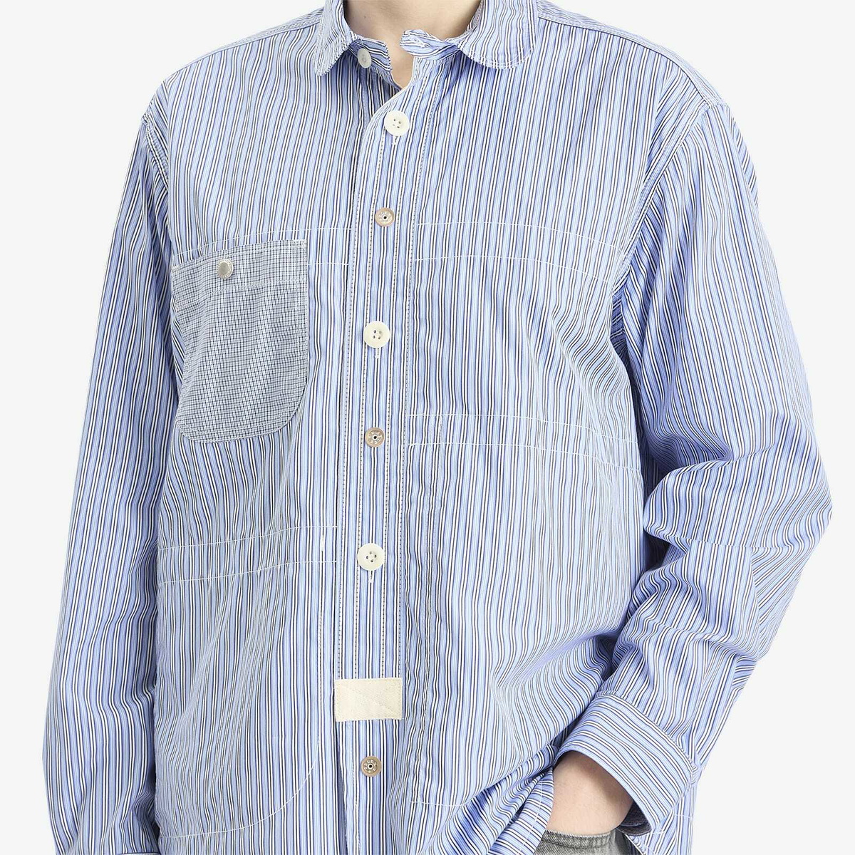 Junya Watanabe MAN Men's Cotton Stripe Check Shirt in Blue Junya
