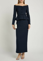 Roland Mouret Off-the-shoulder Bouclé top Navy