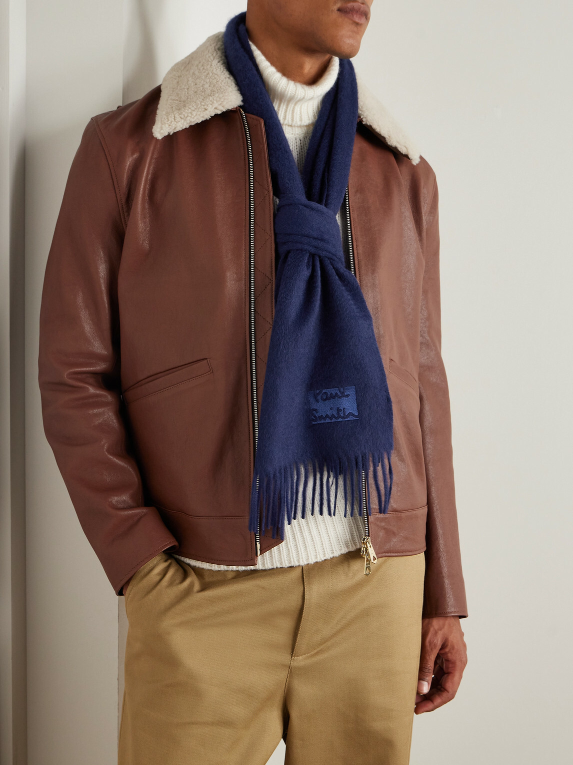 Paul Smith - Logo-Embroidered Fringed Cashmere Scarf
