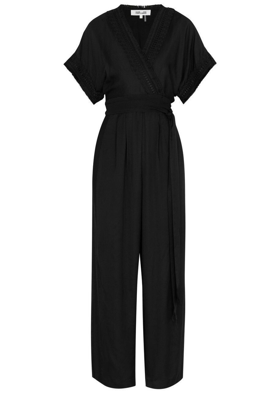 Diane Von Furstenberg Dechen Wide-leg Satin Jumpsuit Black