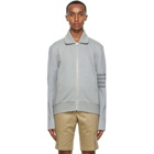 Thom Browne Grey French Terry 4-Bar Bomber Jacket