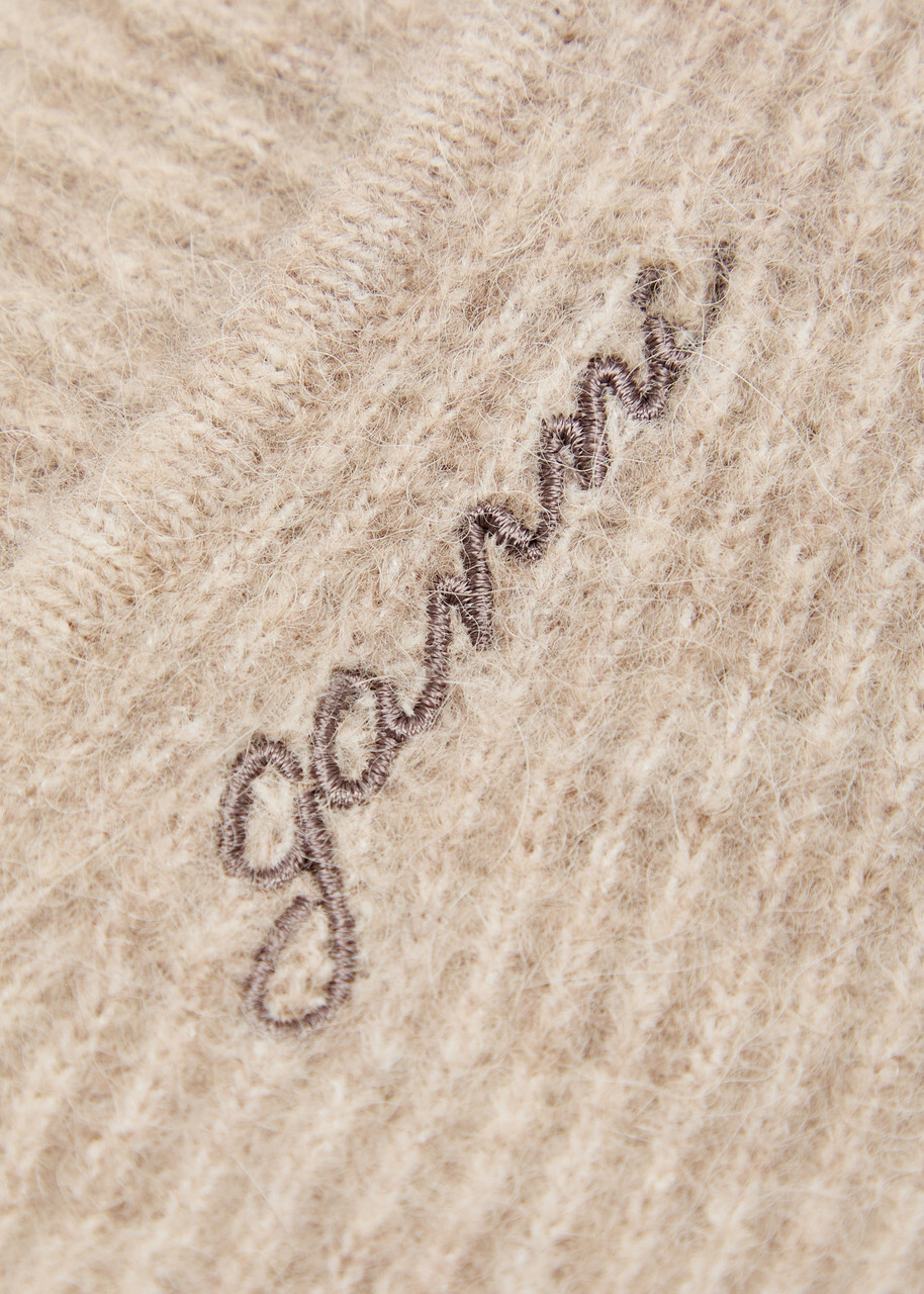 Ganni Logo-embroidered Brushed Wool-blend Balaclava - Beige - One Size
