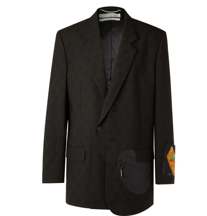 Photo: Off-White - Oversized Appliquéd Shell-Trimmed Wool-Jacquard Suit Jacket - Black