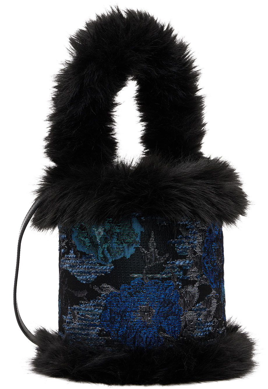 SHUTING QIU Blue & Black Jacquard Patchwork Bucket Bag