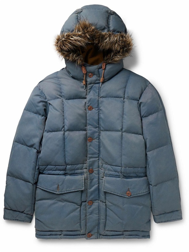 Photo: RRL - Arden Faux Fur-Trimmed Recycled-Nylon Padded Hooded Jacket - Blue