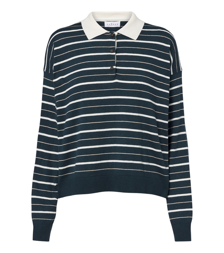 Photo: Velvet Kaelin striped cotton and cashmere polo sweater