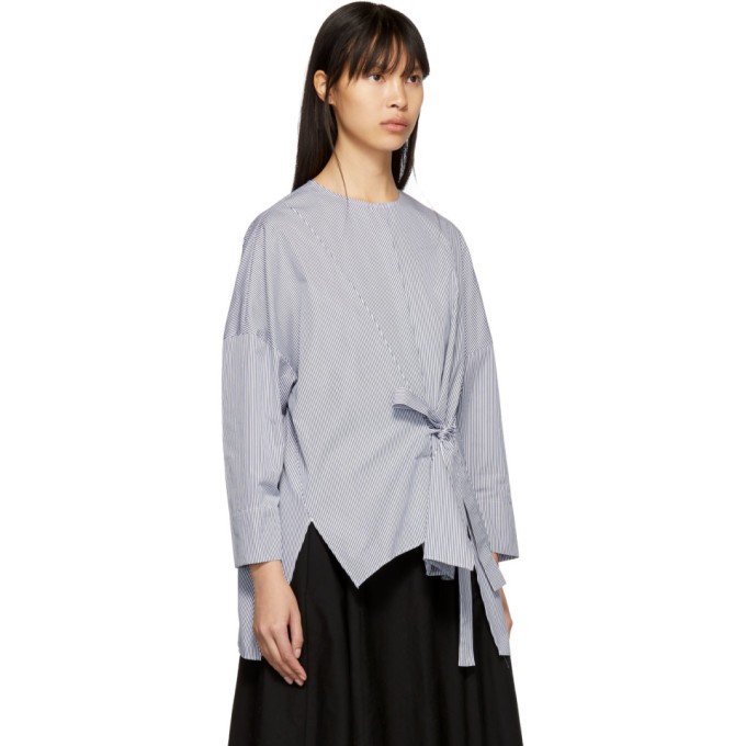 Enfold Blue and White Two-Way Tie Blouse Enfold